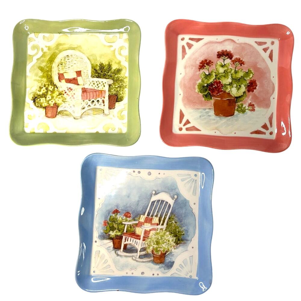 Set of 3 Cracker Barrel Sweet Tea and Screen Doors Square Plates 8"